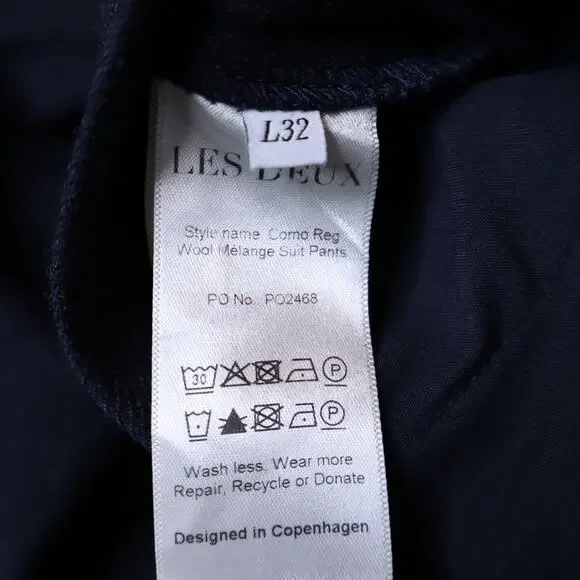 LES DEUX Como Reg Wool Suit Pants Dark Navy Melange Straight Fit Men's 31